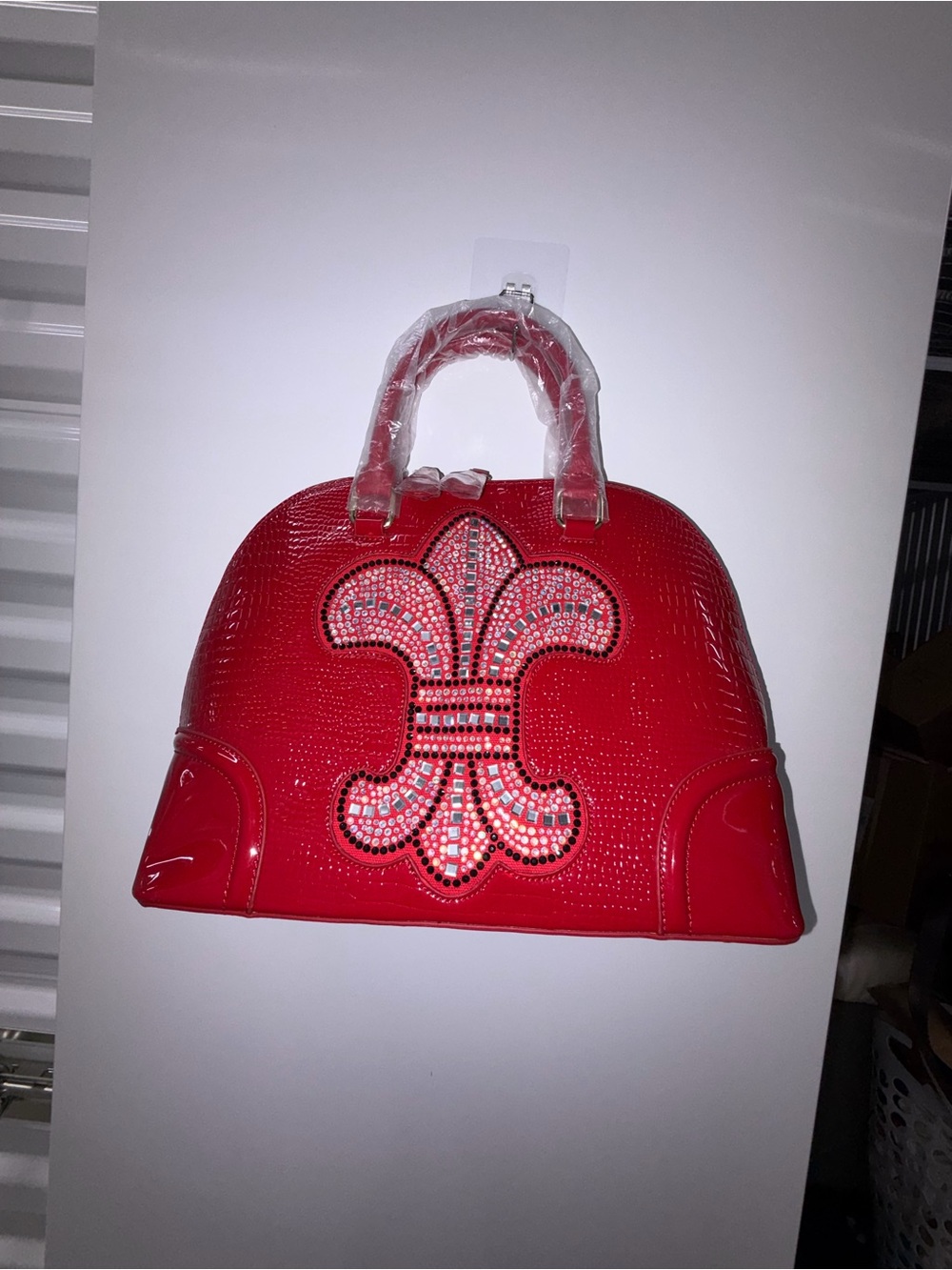FASHION Red Embellished Dome Satchel Bag
